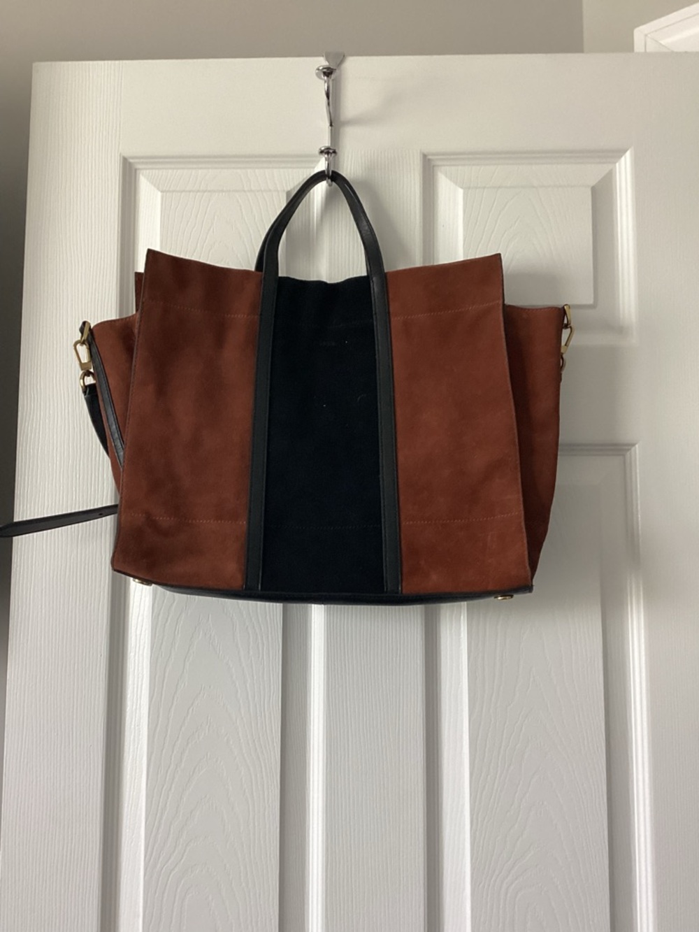 Fossil Two-Tone Suede Kingston Tote in Brown and Black